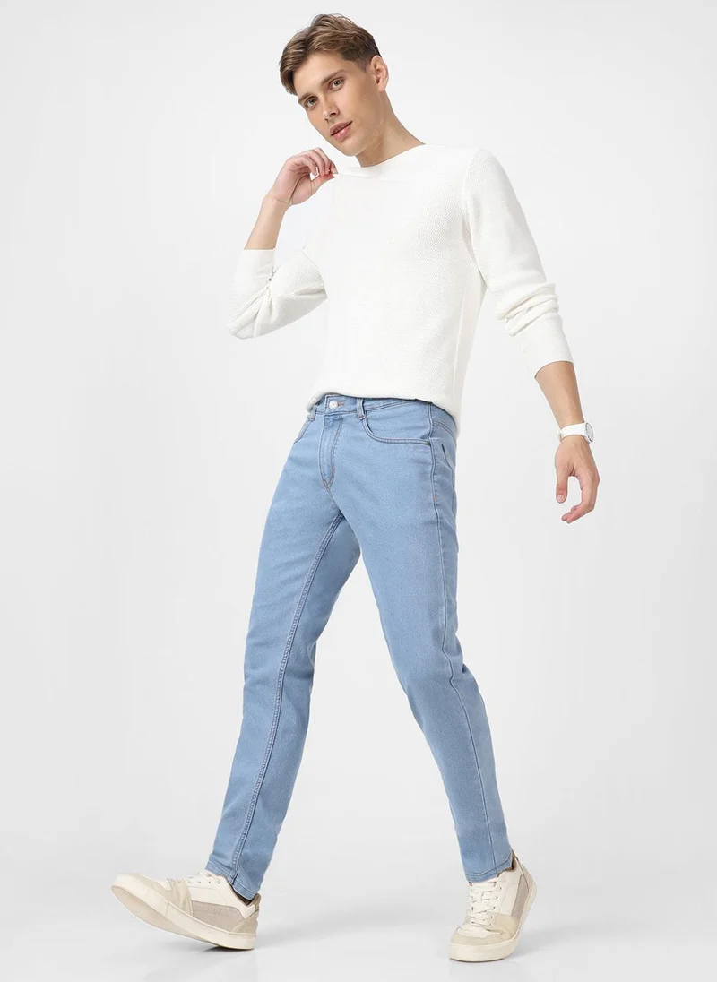 Urbano Fashion  Urbano Fashion Men's Ice Blue Slim Fit Washed Jeans Stretchable for Men | Best Price UAE